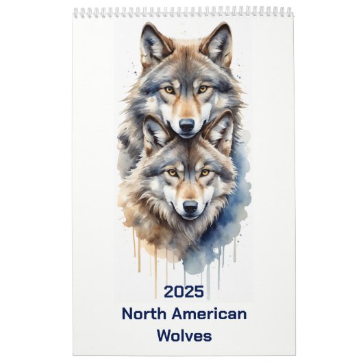 2025 Noord-Amerikaanse Waterverf Wolf Kalender (Hoes)