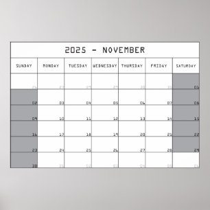2025 november planner kalender grote notities ruim poster
