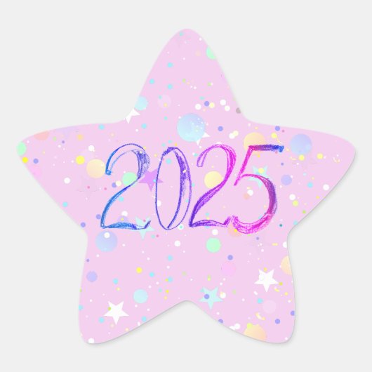2025 Nummer Nieuwjaar Tekening Leuke Pastel Roze Ster Sticker (Voorkant)