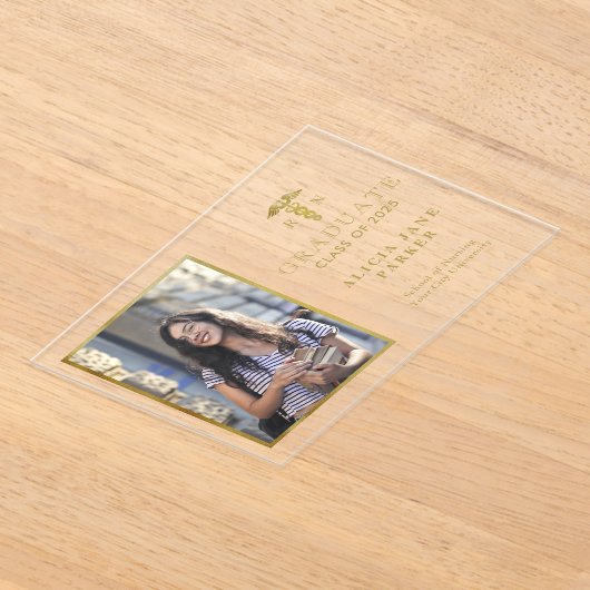 2025 Nursing School afstuderen gouden sierlijke fo Acryl Uitnodigingen (Laagn)