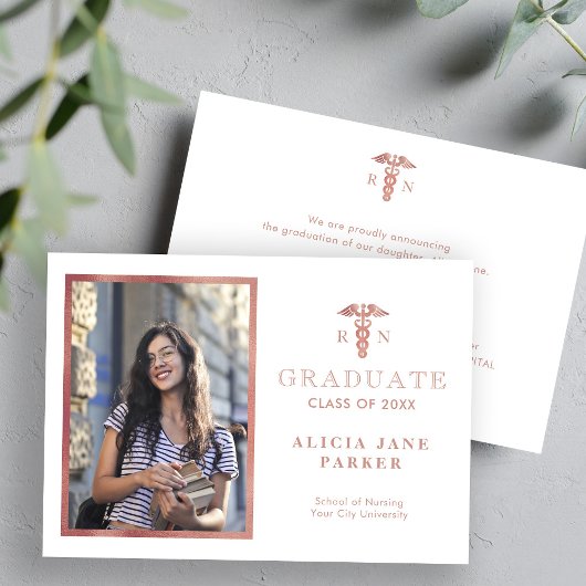 2025 Nursing School afstuderen roos gouden foto Aankondiging