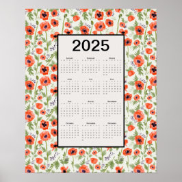 2025 Oranje Poppies Kalender Poster