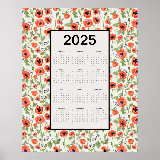2025 Oranje Poppies Kalender Poster (Voorkant)