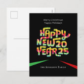 2025 Oud en Nieuw Modern Elegant Gepersonaliseerd Feestdagenkaart (Voorkant / Achterkant)