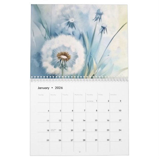 2025  Paardenbloem Achtergrond Kalender (Jan 2026)