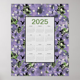 2025 Paarse Bloemen Wandkalender Poster