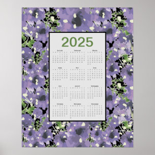 2025 Paarse Bloemen Wandkalender Poster
