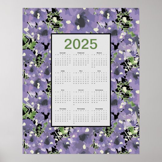 2025 Paarse Bloemen Wandkalender Poster (Voorkant)
