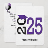 2025 Paarse en zwarte afstudeerfeest Kaart (Voorkant / Achterkant)