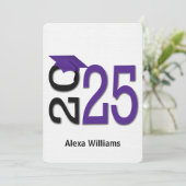 2025 Paarse en zwarte afstudeerfeest Kaart (Staand voorkant)