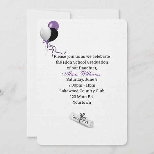 2025 Paarse en zwarte afstudeerfeest Kaart (Achterkant)