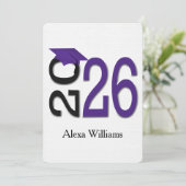 2025 Paarse en zwarte afstudeerfeest Kaart (Staand voorkant)