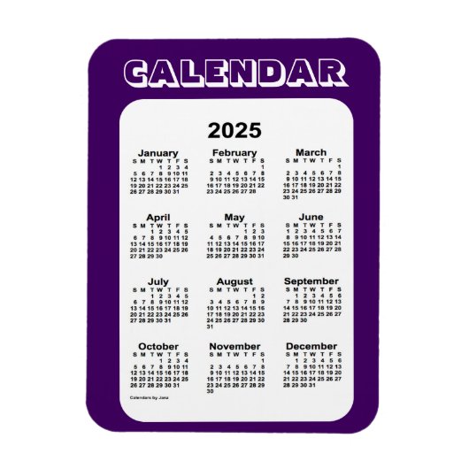 2025 Paarse kalender van Janz 3x4 Magnet Magneet (Verticaal)