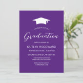 2025 Paarse Witte Pet Modern Graduation Party Kaart (Staand voorkant)
