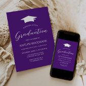 2025 Paarse Witte Pet Modern Graduation Party Kaart