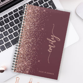 2025 Persoonlijke Burgundy Roze Goud Glitters Planner