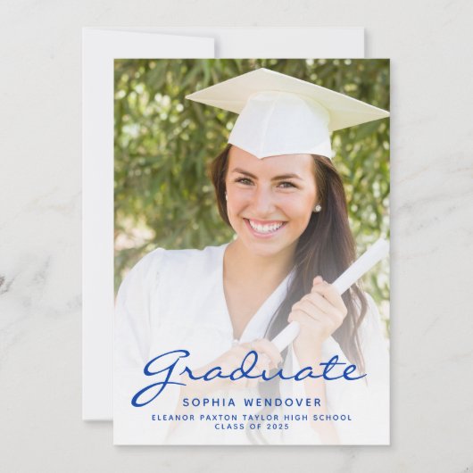 2025 Photo Blue Gold Script Afstudeerder Aankondig Kaart (Voorkant)