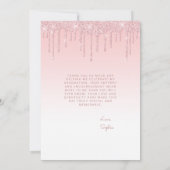 2025 Photo Blush Pink Glitter Drip Afstuderen Bedankkaart (Achterkant)