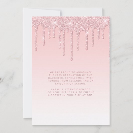 2025 Photo Pink Glitter Afstuderen Aankondiging (Achterkant)
