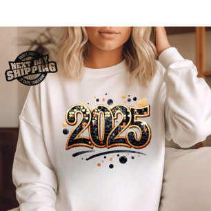 2025 PNG, Sublimatie Ontwerp, Goud Zwart Glitter T-shirt