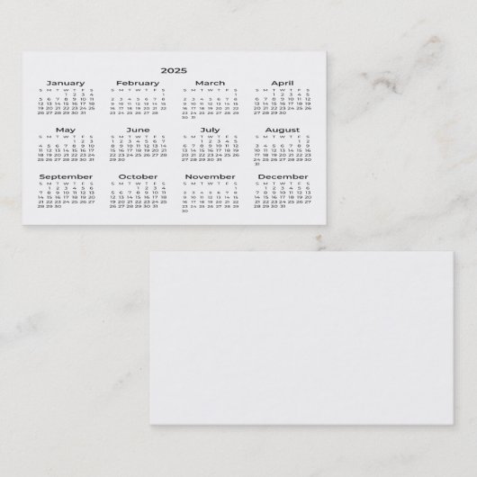 2025 Portefeuillegrootte Kalender Visitekaartje (Voorkant / Achterkant)