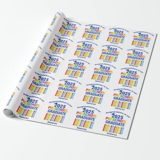 2025 Preschool Afstuderen Schattige Custom Afstude Cadeaupapier (Uitgerold)