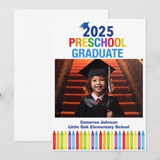 2025 Preschool Foto Aangepast Kinder Afstuderen Aankondiging (Voorkant / Achterkant)