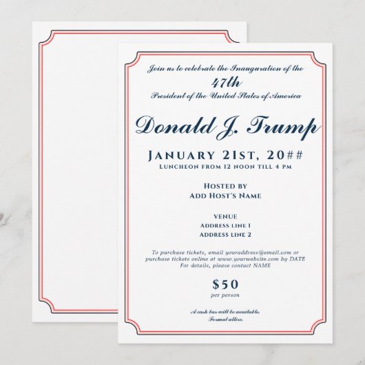 2025 President Donald Trump Inauguratie Partij Kaart (Voorkant / Achterkant)