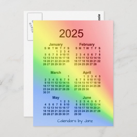 2025 Rainbow 6-mini-kalender van Janz Briefkaart (Voorkant / Achterkant)