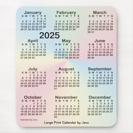2025 Rainbow Cloud Large Print Calendar van Janz Muismat (Voorkant)