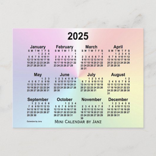 2025 Rainbow Cloud Mini Calendar van Janz Briefkaart (Voorkant)