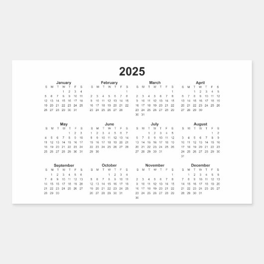 2025 Rechthoekige maandkalender Rechthoekige Sticker (Voorkant)