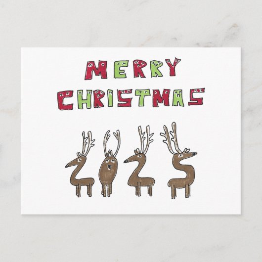 2025 Reindeer Humorous Merry Christmas Cartoon Feestdagenkaart (Voorkant)