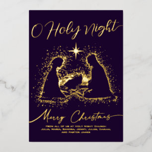 2025 Religious Nativity Manger O Holy Night Script Folie Feestdagenkaart