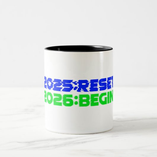 2025:RESET/2026:BEGIN Mug Tweekleurige Koffiemok (Center)