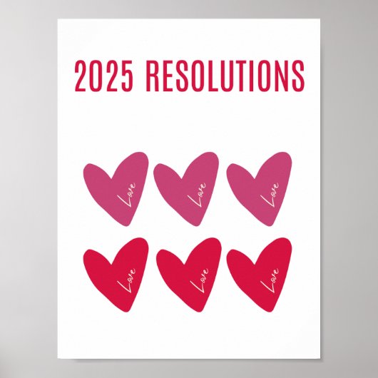 2025 RESOLUTIES LIEFDE Roze Rode harten Poster (Voorkant)