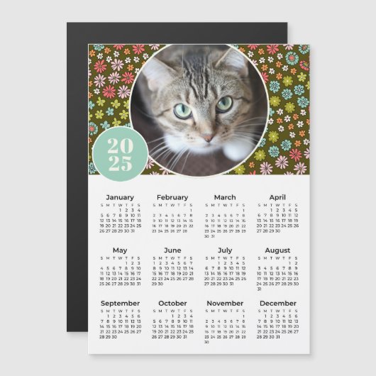 2025 Retro Bloemen Aangepaste Foto Magnetische Kal (Voorkant / Achterkant)