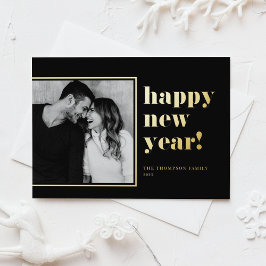 2025 Retro Bold Typografie Zwart Gelukkig Nieuwjaa Folie Feestdagenkaart