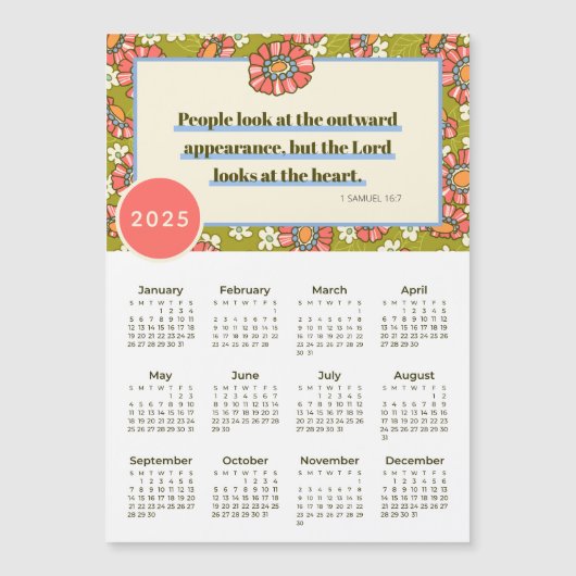 2025 Retro Floral 1 Samuel 16:7 Kalender (Voorkant)