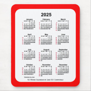 2025 Rood 52 weken ISO Agenda van Janz Two Tone Muismat