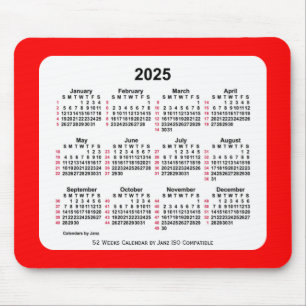 2025 Rood 52 weken ISO Agenda van Janz Two Tone Muismat