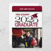 2025 Rood en Wit Foto Fire Academy Afstuderen Kaart (Voorkant / Achterkant)