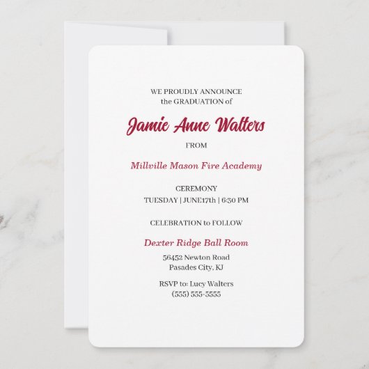 2025 Rood en Wit Foto Fire Academy Afstuderen Kaart (Achterkant)