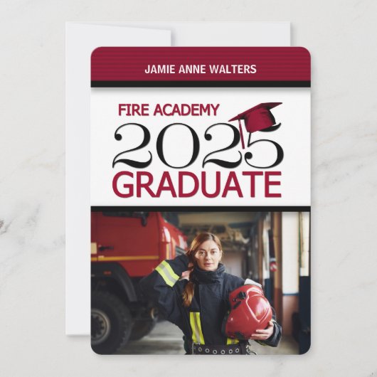 2025 Rood en Wit Foto Fire Academy Afstuderen Kaart (Voorkant)