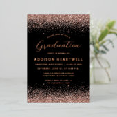 2025 Roos Gold Glitter Black Graduation Party Folie Uitnodiging (Staand Voorkant)