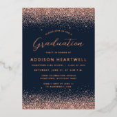 2025 Roos Gouden Glitter Navy Blue Graduation Part Folie Uitnodiging (Voorkant)