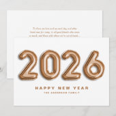 2025 Roos gouden Mylar Ballonnen Gelukkig Nieuwjaa Feestdagenkaart (Voorkant / Achterkant)