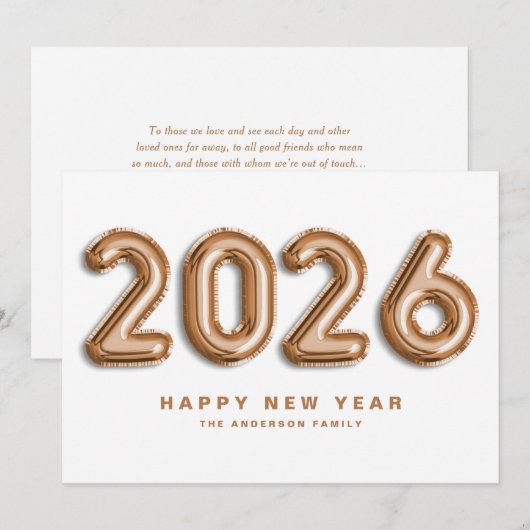 2025 Roos gouden Mylar Ballonnen Gelukkig Nieuwjaa Feestdagenkaart (Voorkant / Achterkant)