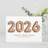 2025 Roos gouden Mylar Ballonnen Gelukkig Nieuwjaa Feestdagenkaart (Staand voorkant)