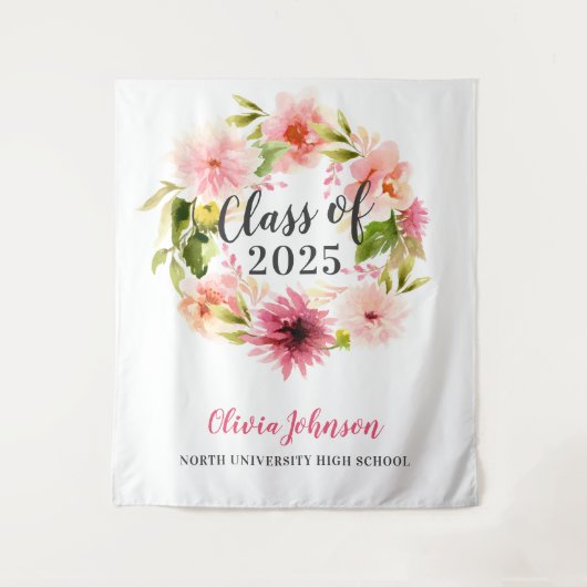 2025 Roze Bloemenschildering Afstudeerachtergrond Wandkleed (Voorkant)